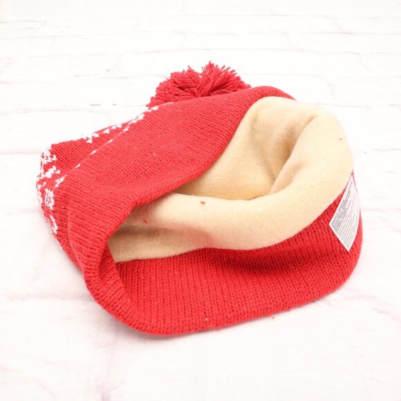 Chapeau Snowflake Winter Ski Beanie Hat Red White Fleece Lined W/Top Pom - Picture 6 of 9
